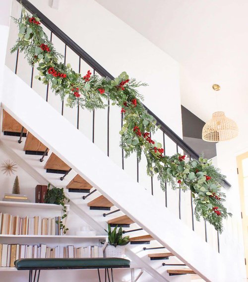 Lvydec Christmas 6Ft Pine Christmas Garland, Realistic Artificial Faux Greenery Garland with Berry and Eucalyptus Leaves Cypress Garland for Mantle Holiday Fireplace Winter Decor