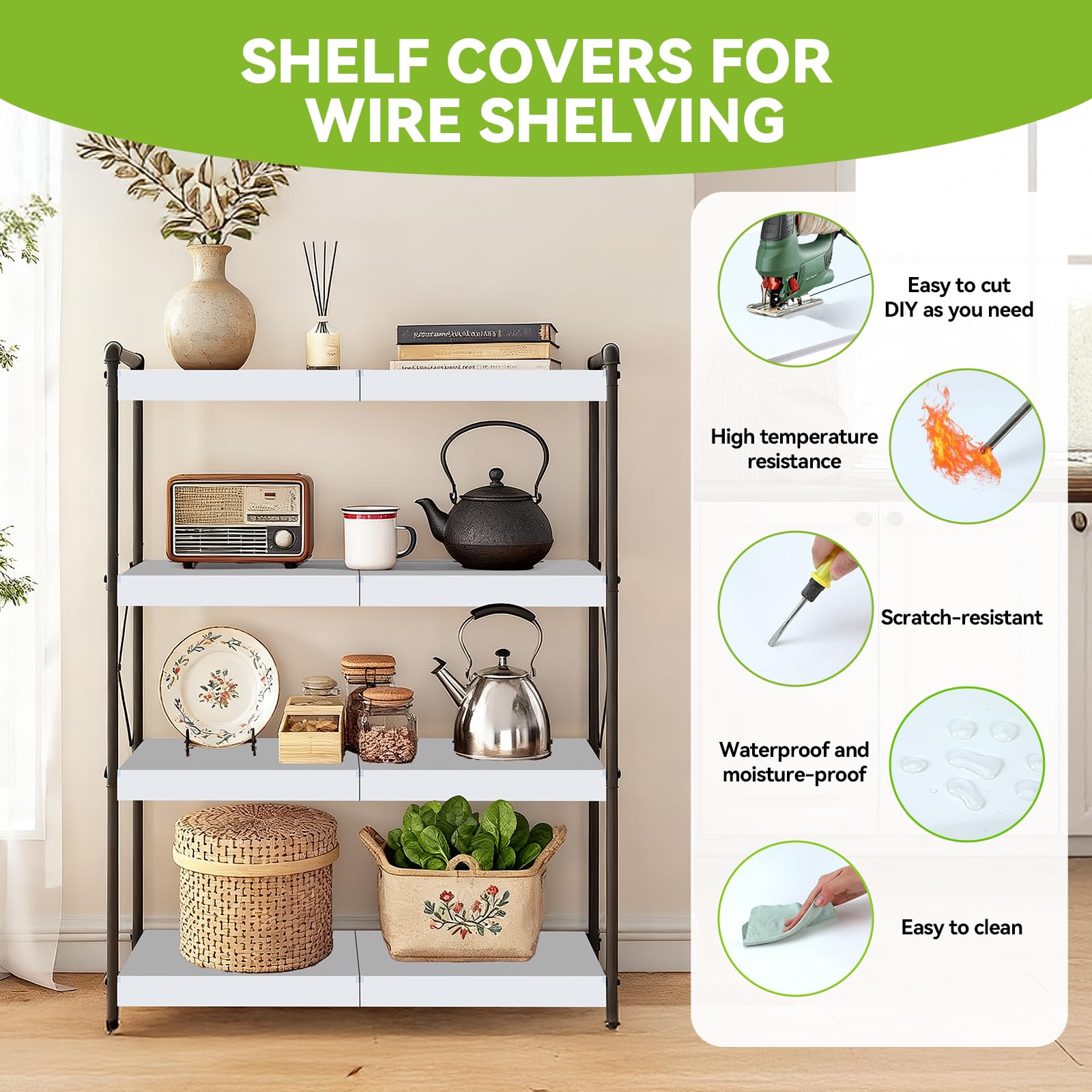 5 PCS Wire Shelf Covers,24*12 Wire Rack Covers for Shelves,0.31in Thick PVC Wood-Look Faux Shelf Cover for Wires Shelving,Moisture Resistant Durable,Easy to Cut Install,Shelves Cover for Pantry Closet