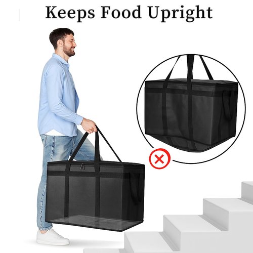Bodaon Insulated Food Delivery Bag With Hard Bottom, XXXL Pizza Cooler Bags, Rideshare Delivery Bag, Grocery Shopping and Catering Thermal Cold/Hot Styrofoam Carrier for Travel/Car