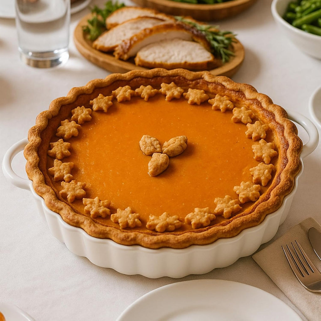Skiennix Deep Ceramic Pie Pan - 10x2 Inch with Easy Grip Handles | Lead-Free, Oven Safe for Baking