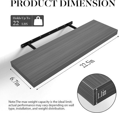 BAYKA Floating Shelves - Rustic Grey Wood Wall-Mounted Storage | 22.5 Inches, Set of 2 for Home Decor