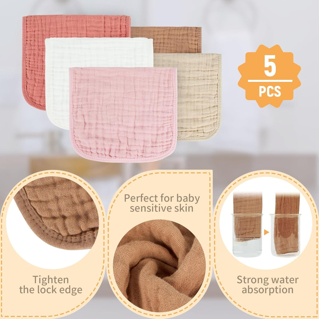 MIGIOL Muslin Burp Cloths - 100% Cotton, Soft & Absorbent Baby Burp Cloths | 10x20 Inches for Boys & Girls