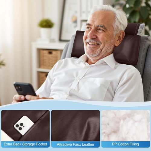 AHUAWA Leather Recliner Pillow, Adjustable Neck & Head Support Pillow, Pu Leather Non-Slip Headrest for Recliner Chair, Couch, Office Chair, Sofa