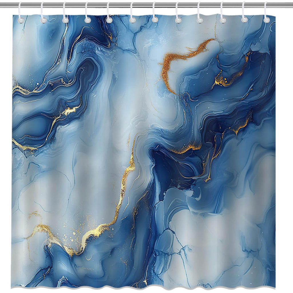 Mocsicka Blue Marble Shower Curtain Abstract Modern Luxury Marble Bathroom Shower Curtain Blue Marble Waterproof Fabric Shower Curtains Bathtub Decor with 12 Hooks 72 X 72 Inch (Blue)