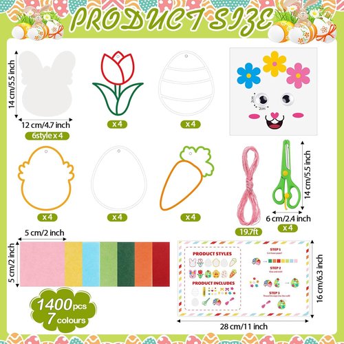 Feifeiya 24 Pack Easter Suncatcher Craft Kit - DIY Window Art with Bunny, Carrot & Egg Designs