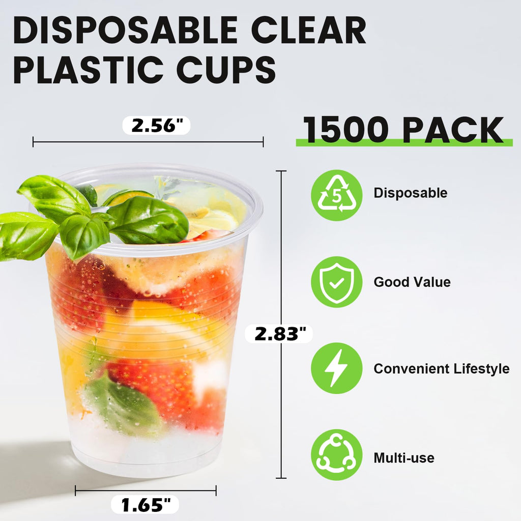 Lamosi 1500 Pack 5 oz Clear Plastic Cups, Small Disposable Bathroom Cups Bulk, 5 Ounce Plastic Cup for Mouthwash, Sample, Transparent Tumblers for Party, Hospital, School and Home