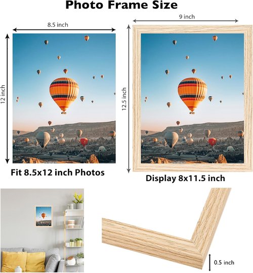 JCJMY Picture Frame - 8.5x12 Wall Mounting & Tabletop Display | Shatter Resistant Plexiglass, Natural Finish