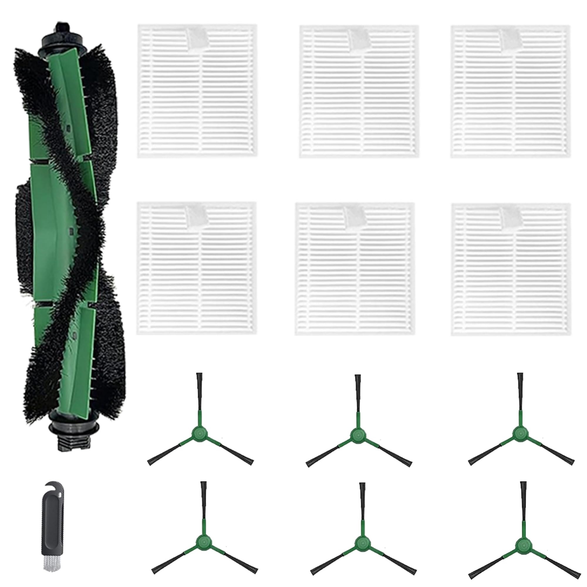 Replacement Parts Compatible with Irobot Roomba Essential Vacuum 100(1000) Series 104 105 106 108 1010 1020 Vac/Combo Y0110 Y0140 Q011 Q0120 Q0520 Includes 1 Brush Roller & 6 Side Brush & 6 Filters