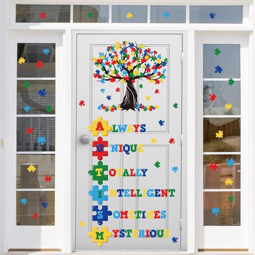 Cinrobiye Autism Awareness Wall Decal - Inspirational Puzzle Piece Tree Design for Classroom & Decor