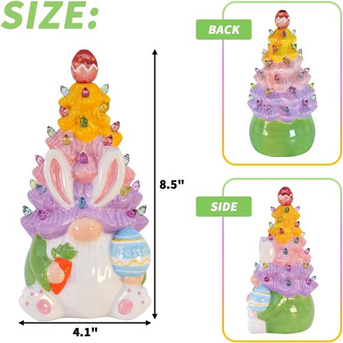 Easter Decorations | Skiennix Light-Up Bunny & Gnome Ceramic Tree Centerpieces for Home
