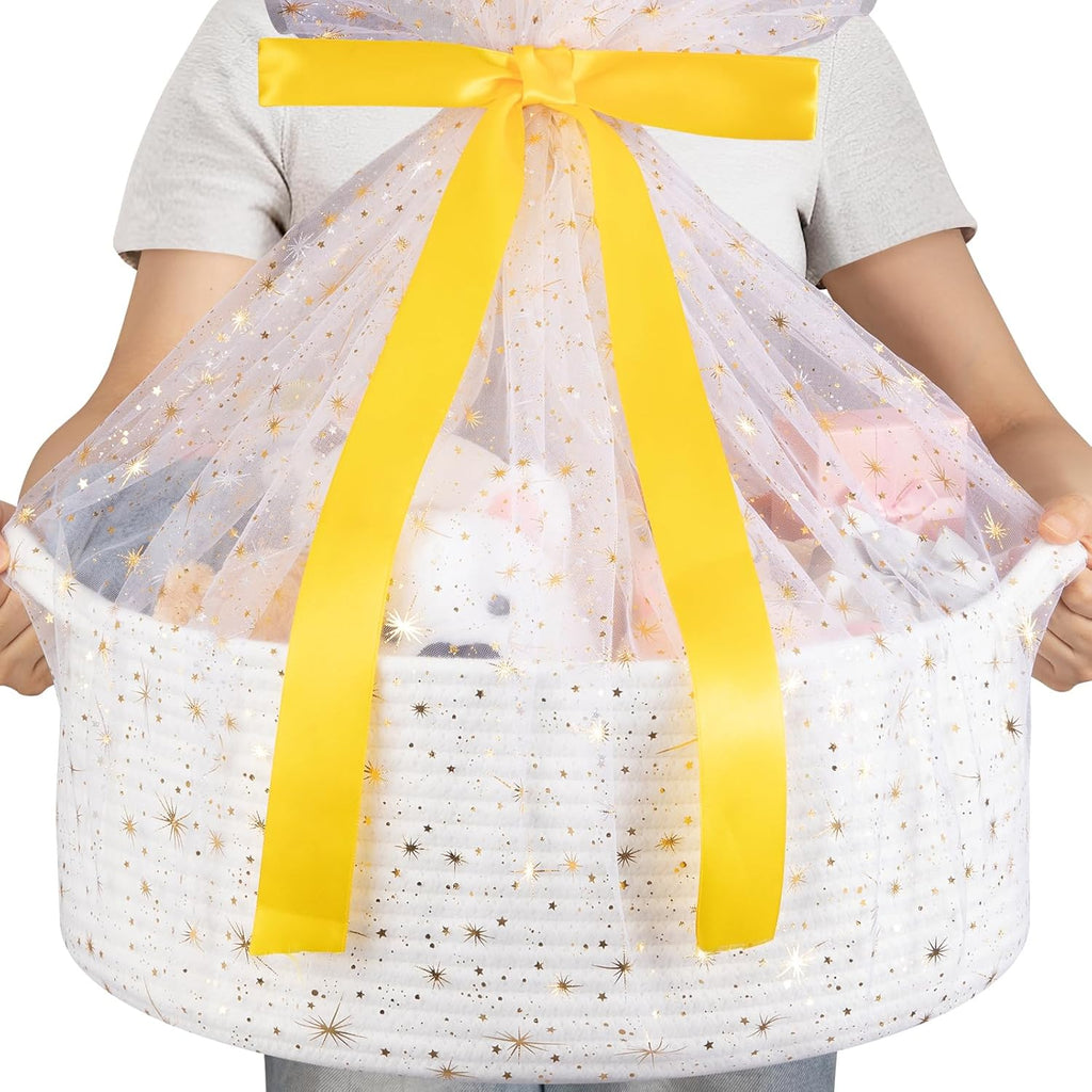 OIAHOMY Large Gift Basket - Stylish DIY Storage Solution with Handles | 17" x 12.6" x 7" - White