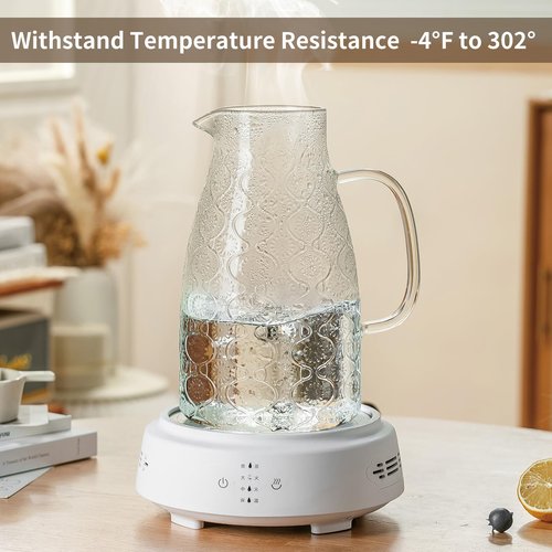 Buaic Glass Pitcher with Lid and Handle, 2 PACK 68 oz/2 Liter Vintage Flower Design Fridge Water Pitcher, Borosilicate Glass Water Carafe for Hot/Cold Water,Coffee,Iced Sun Tea,Heat Resistant
