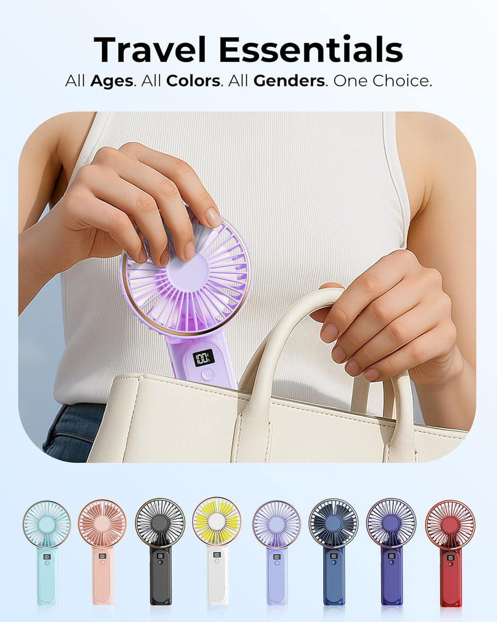 TUNISE Portable Handheld Fan - 4000mAh Battery, 6-Speed Adjustable Wind, USB Rechargeable, Foldable Design