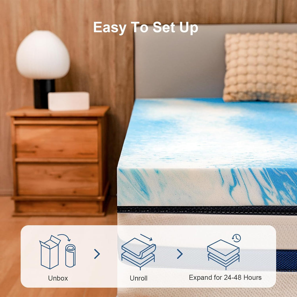 Skiennix Gel Memory Foam Mattress Topper - Twin Size Cooling Bed Topper for Back Pain Relief
