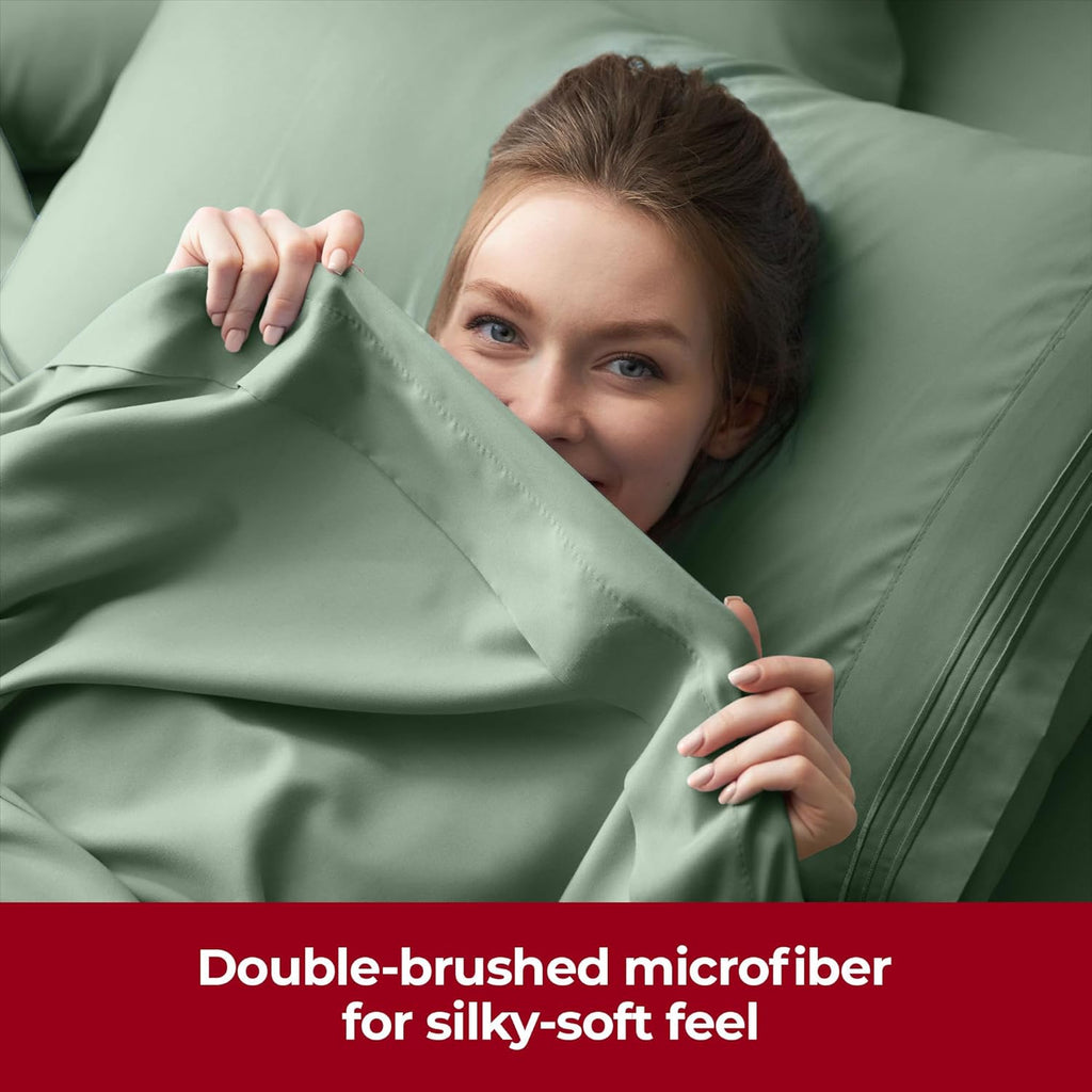Mellanni Extra Deep California King Sheets - Ultra Soft, Cooling Bedding - 4 PC Set, Sage Color