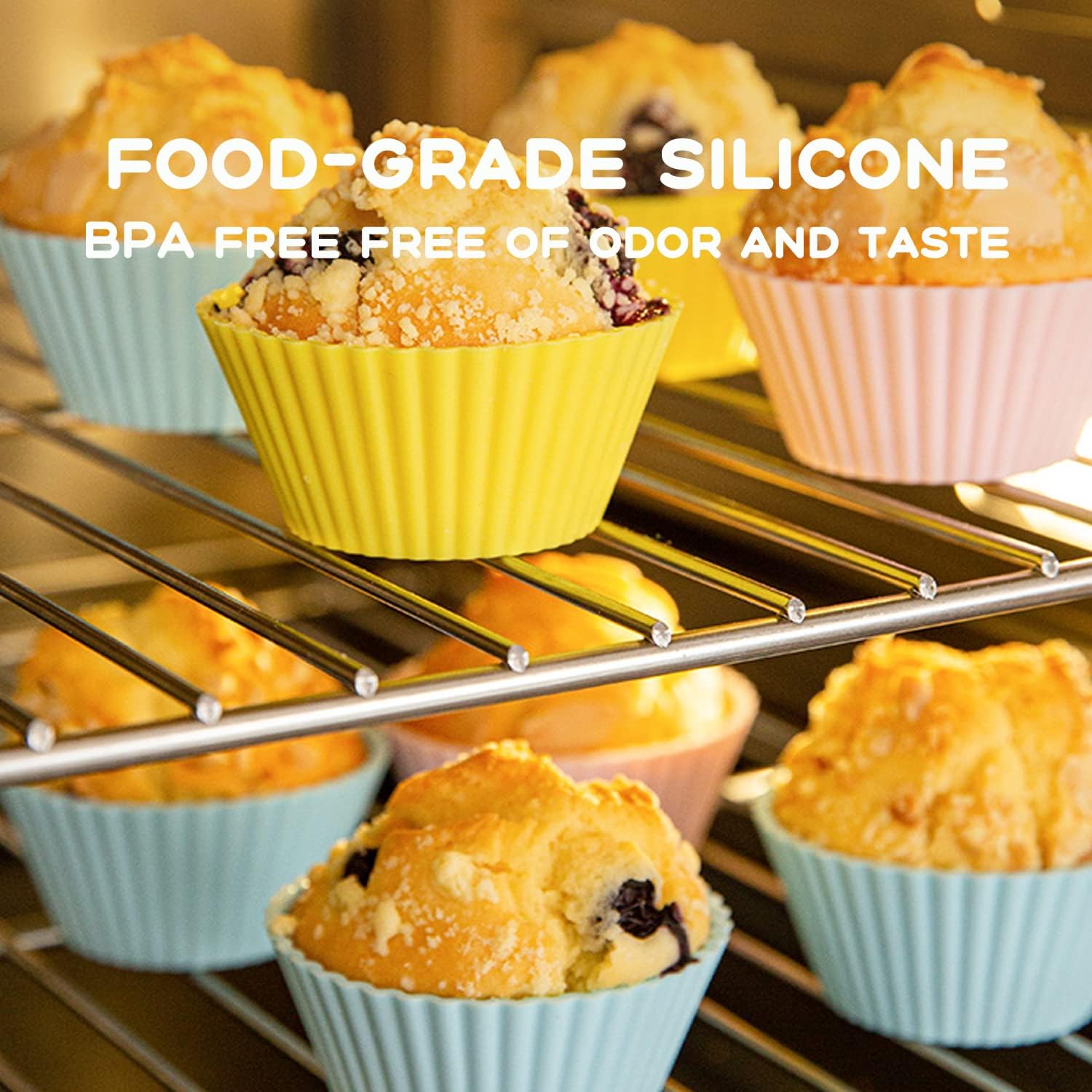 Skiennix Silicone Cupcake Liners - 16 Pack Reusable Muffin Cups | Dishwasher Safe Baking Molds