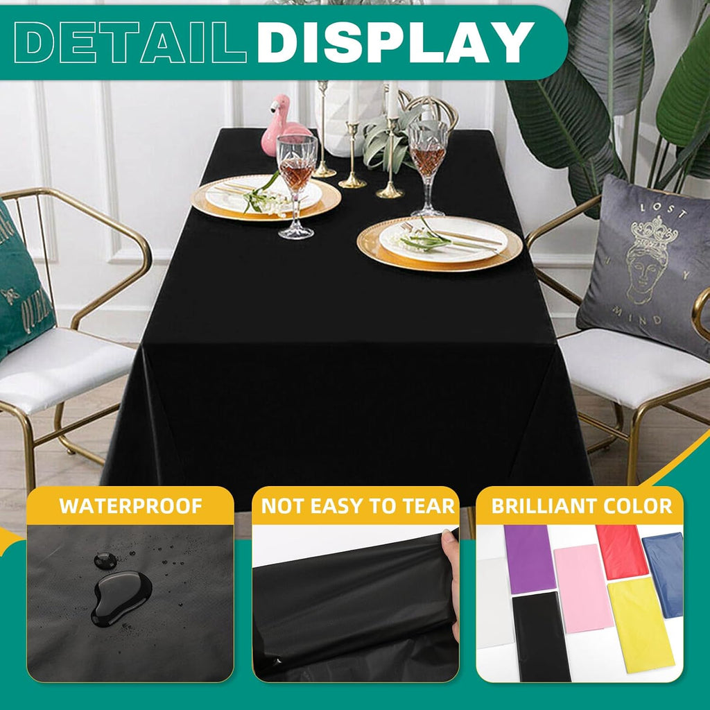 RowinsyDD Disposable Black Plastic Table Cloths - 20 Pack, 54 x 108 Inches for Parties, Weddings & BBQs