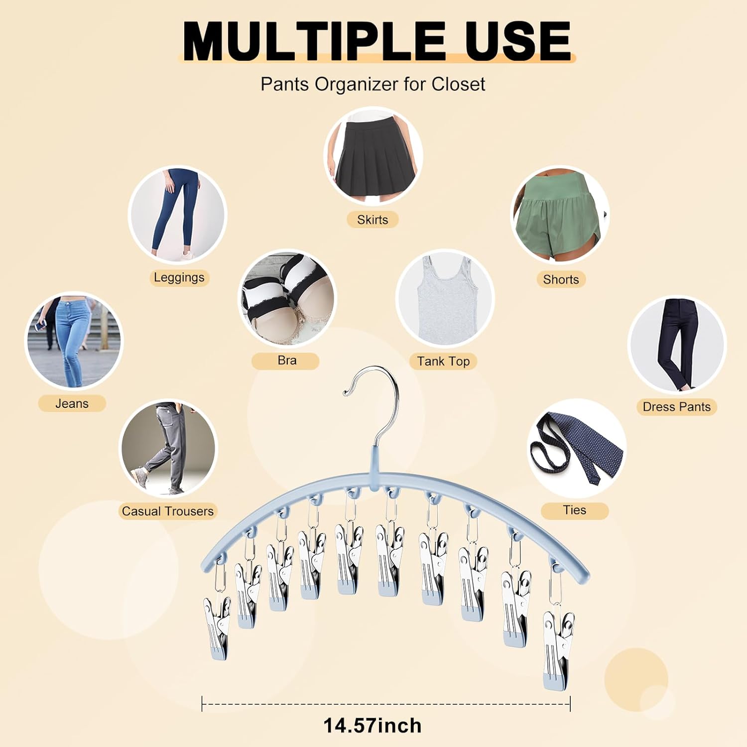 Volnamal Legging Organizer - Metal Yoga Pants Hanger with Rubber Coated Clips | Space-Saving Closet Storage - Blue