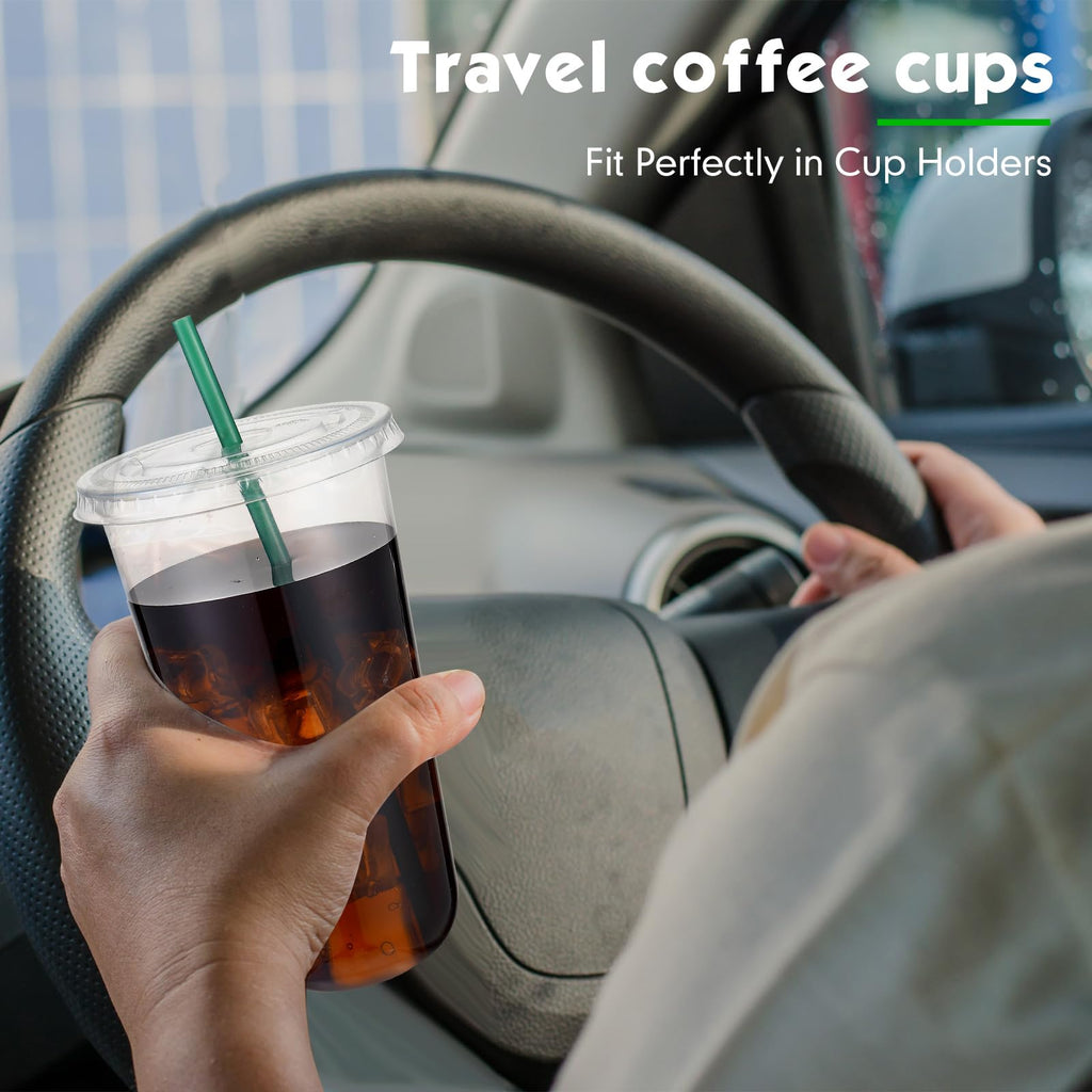 Baderke 25 Set Plastic Cups with Lids and Straws, Disposable Plastic Iced Coffee Cup for Cold Beverage Juice Smoothie Crystal for Coffee Shops Party Catering(Clear,20 oz)