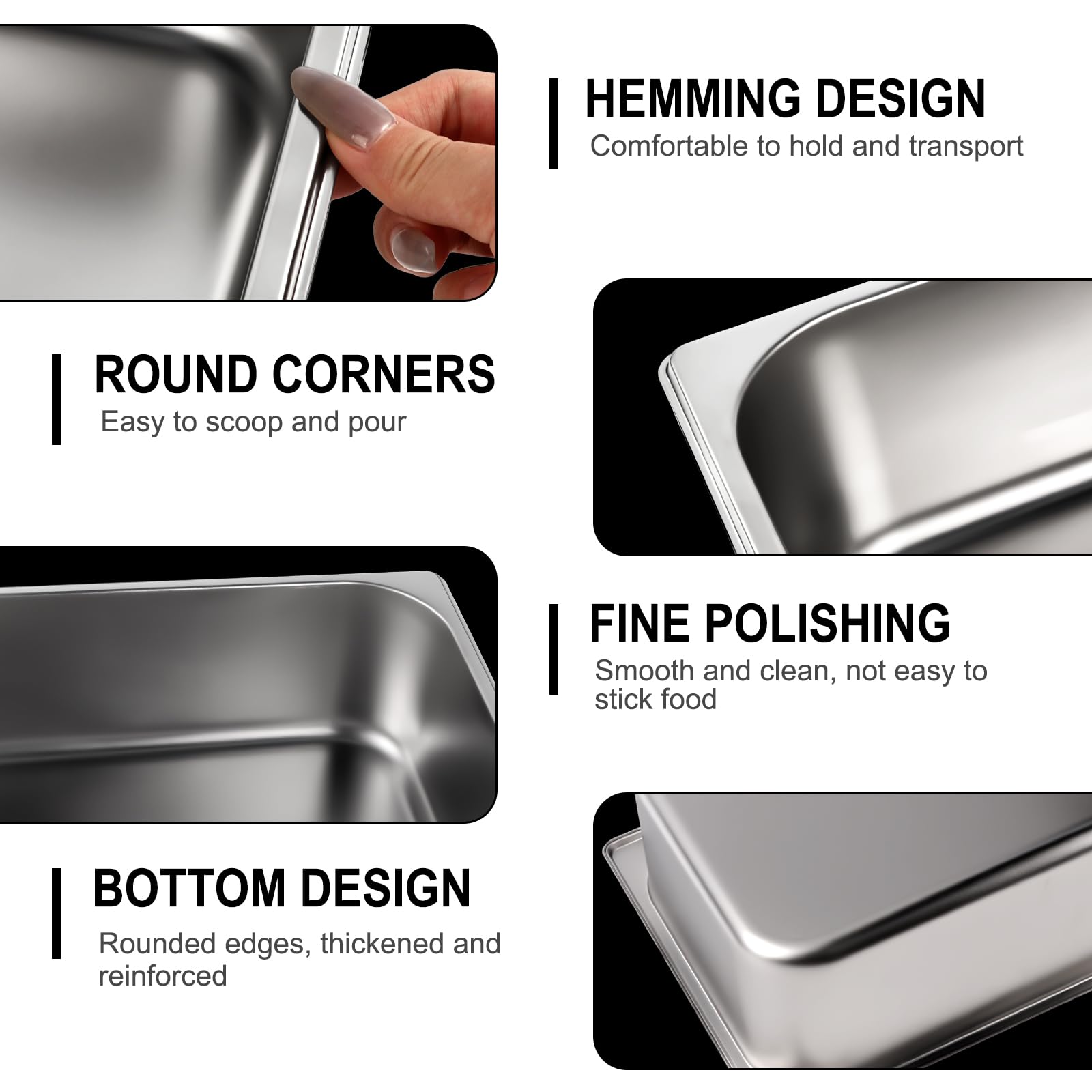 West Bay 4 Pack 1/4 Size Hotel Pan with Lids, 4'' Deep Steam Table Pan with Lid, 10.2''L x 6.3''W Stainless Steel Pans for Home, Party, Hotel, Buffet