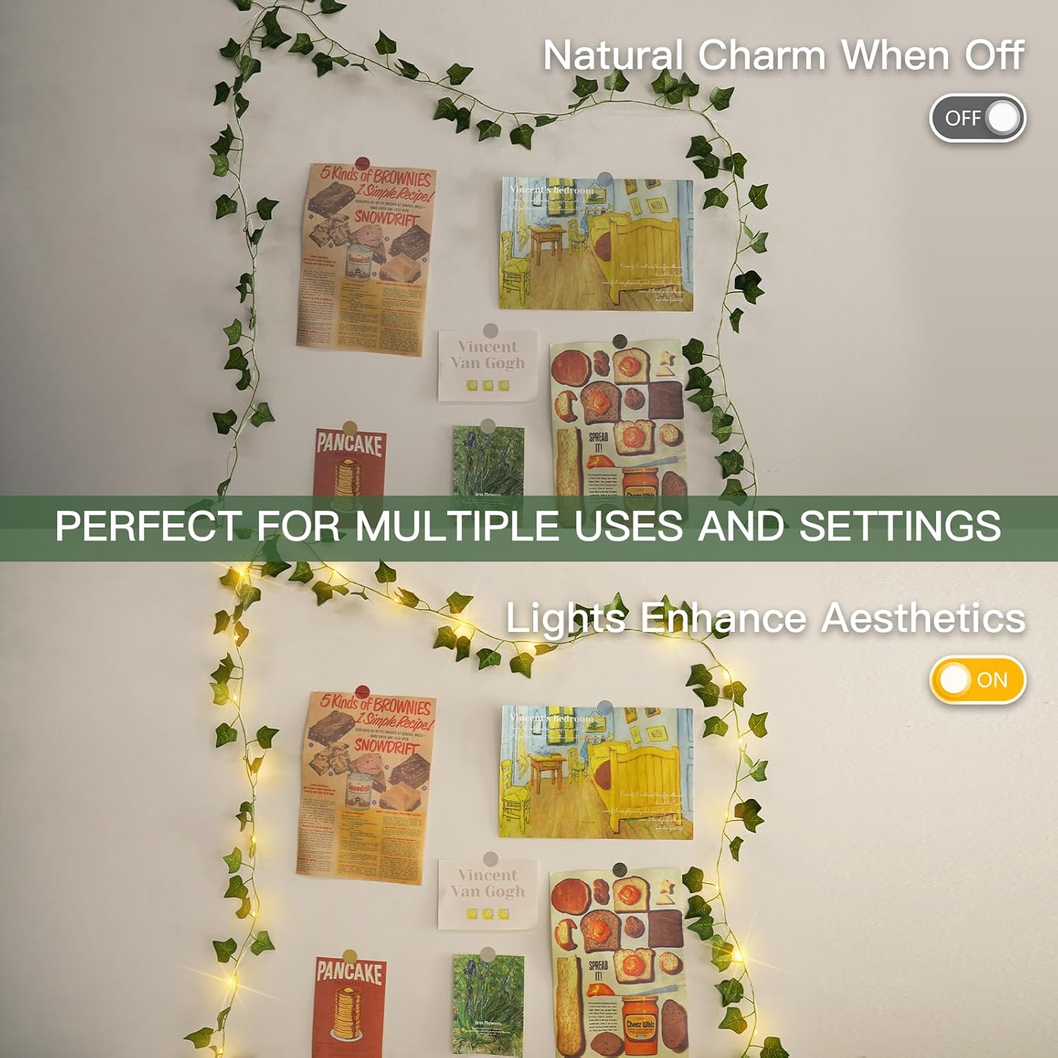 Suddus Ivy Vines String Lights - 20 LED Battery Operated Fairy Lights with Timer | 6.56FT Warm White Decor for Bedroom, Garden, and Events