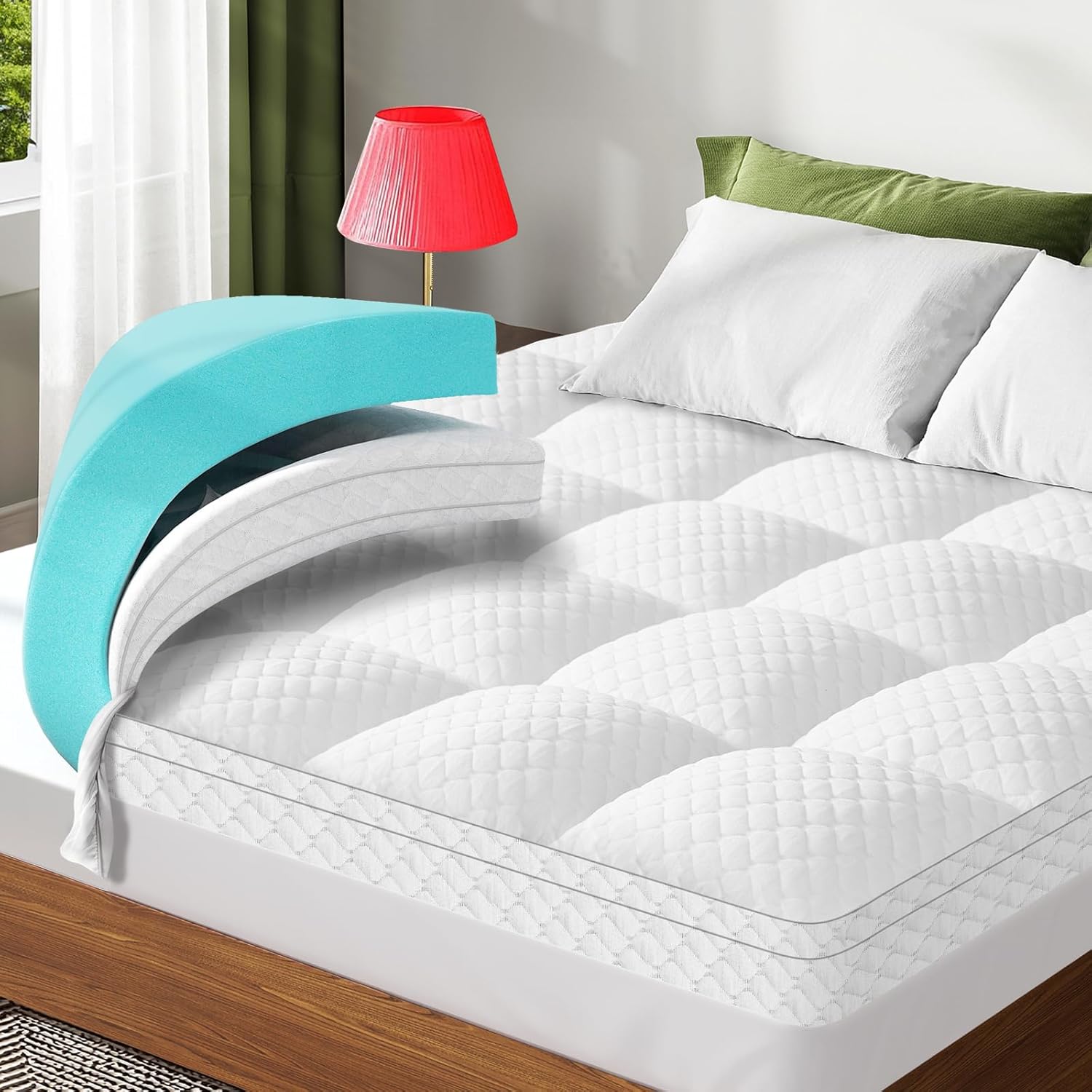 Skiennix Dual Layer Memory Foam Mattress Topper - 3 Inch Cooling Gel & Pillow Top | Twin Size, Deep Pocket 8-21 Inch