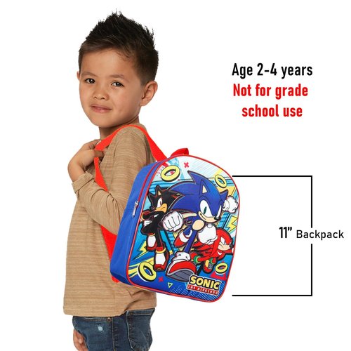 Sonic Mini Backpack for Kids - Bundle with 11” Video Game Mini Backpack Plus Stickers, Water Bottle, More | Sonic Preschool Bag for Boys, Girls, Kids