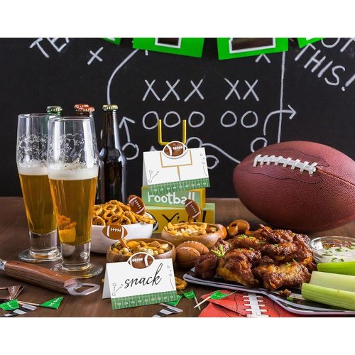 24 Pcs Football Buffet Food Labels, Sprots Themed Folded Place Cards and Tent Name Cards for Boy Birthday and Baby Shower Party Table Setting Decorations Supplies (Football)