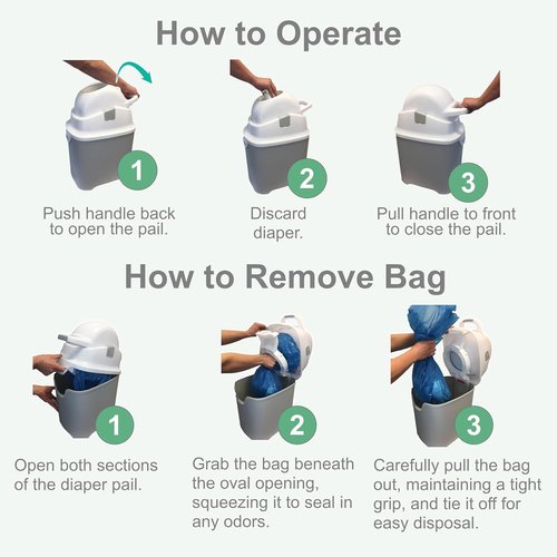 Foundations Mini Diaper Pail - Airtight & Odorless Diaper Disposal, Holds 30 Newborn Diapers - Gray