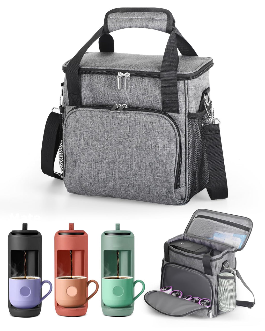 JISHAHS Travel Carrying Bag for Keurig K-Mini Mate Coffee Maker, Single Serve Coffee Brewer Portable Storage Bag with 3-Way Carry, Padded Multi-Pocket Storage Accessories