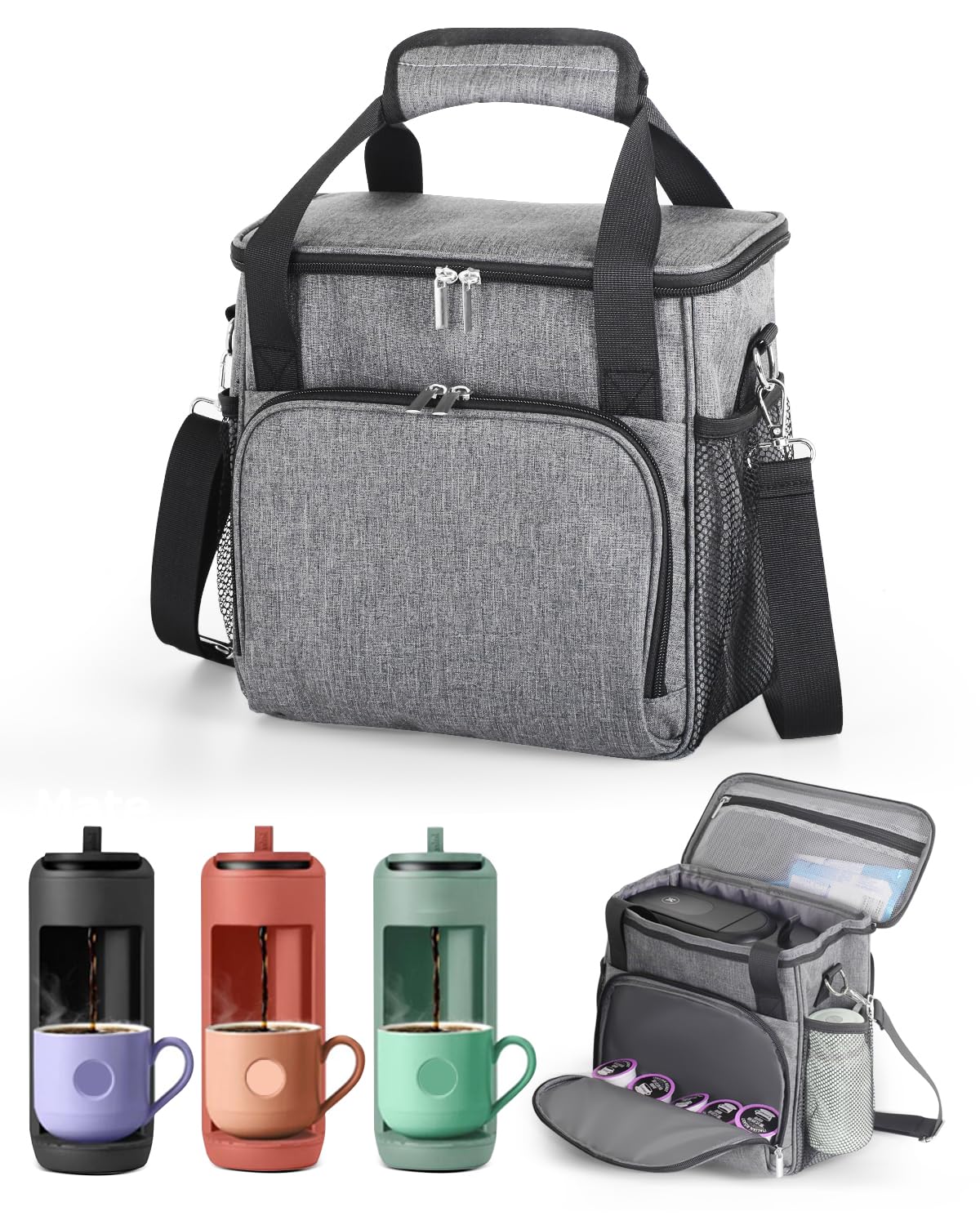 JISHAHS Travel Carrying Bag for Keurig K-Mini Mate Coffee Maker, Single Serve Coffee Brewer Portable Storage Bag with 3-Way Carry, Padded Multi-Pocket Storage Accessories