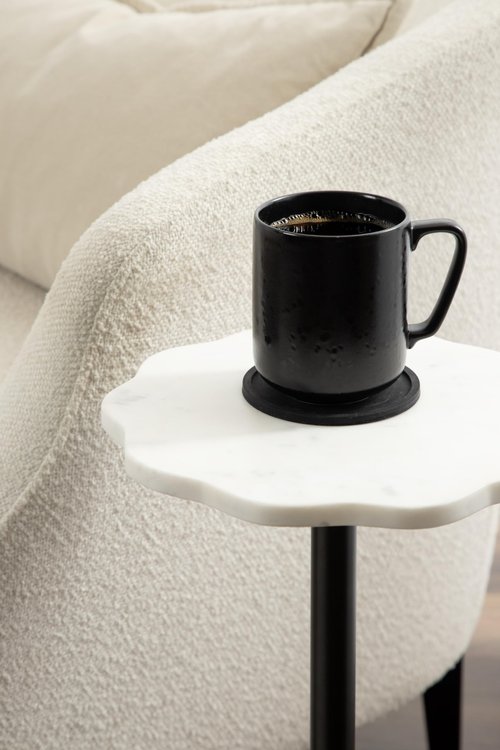 Kate and Laurel Sanzo Modern Pedestal Drink Table, 10 x 10 x 23, White Marble and Black, Decorative End Table with Scalloped Marble Tabletop for Use as Small Plant Stand or Cute Martini Table