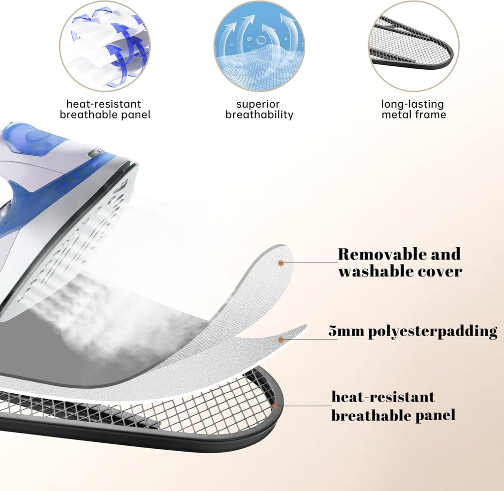 Skiennix Ironing Board - Compact Space Saver with Extra Thick Padding | 13 x 43 Inches, Grey
