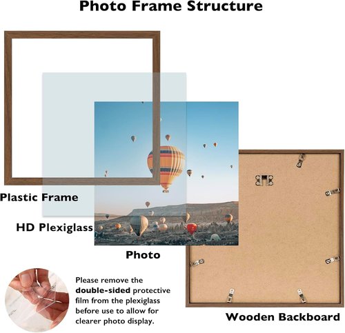 JCJMY 12x12 Inch Picture Frame - Versatile Horizontal & Vertical Wall Display | Shatter-Resistant Plexiglass, Brown
