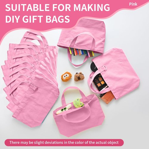 KIDJFGG 1 Pack Small Canvas Tote Bag, Mini Totes Bags Bulk for Women, DIY Blank Reusable Cute Sublimation Tote Bag with Handles & D Ring for Party Favors, Wedding Gifts & Mother's Days (Pink)