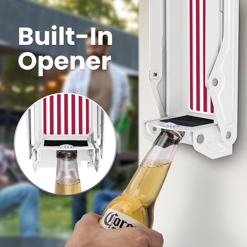 2025 New Auto-Eject Can Crusher with Trash Bag Organizer - Built-in Bottle Opener, Works for 8/12/16oz Cans, Wall-Mounted Recycling Tool (white-US flag)