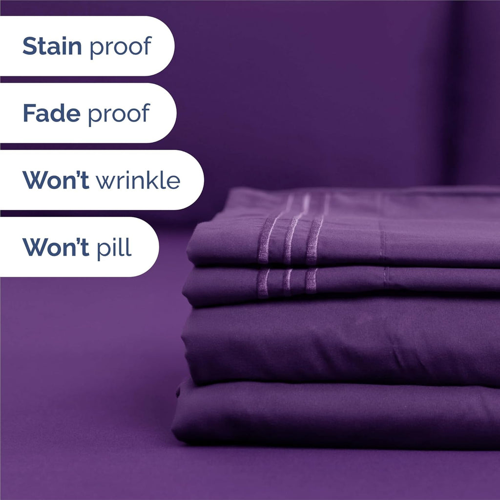 Split King Size 5-Piece Sheet Set - Comfy, Breathable & Cooling Hotel Luxury Bedding - Deep Pockets, Soft, Wrinkle-Free - Oeko-Tex Certified - Purple