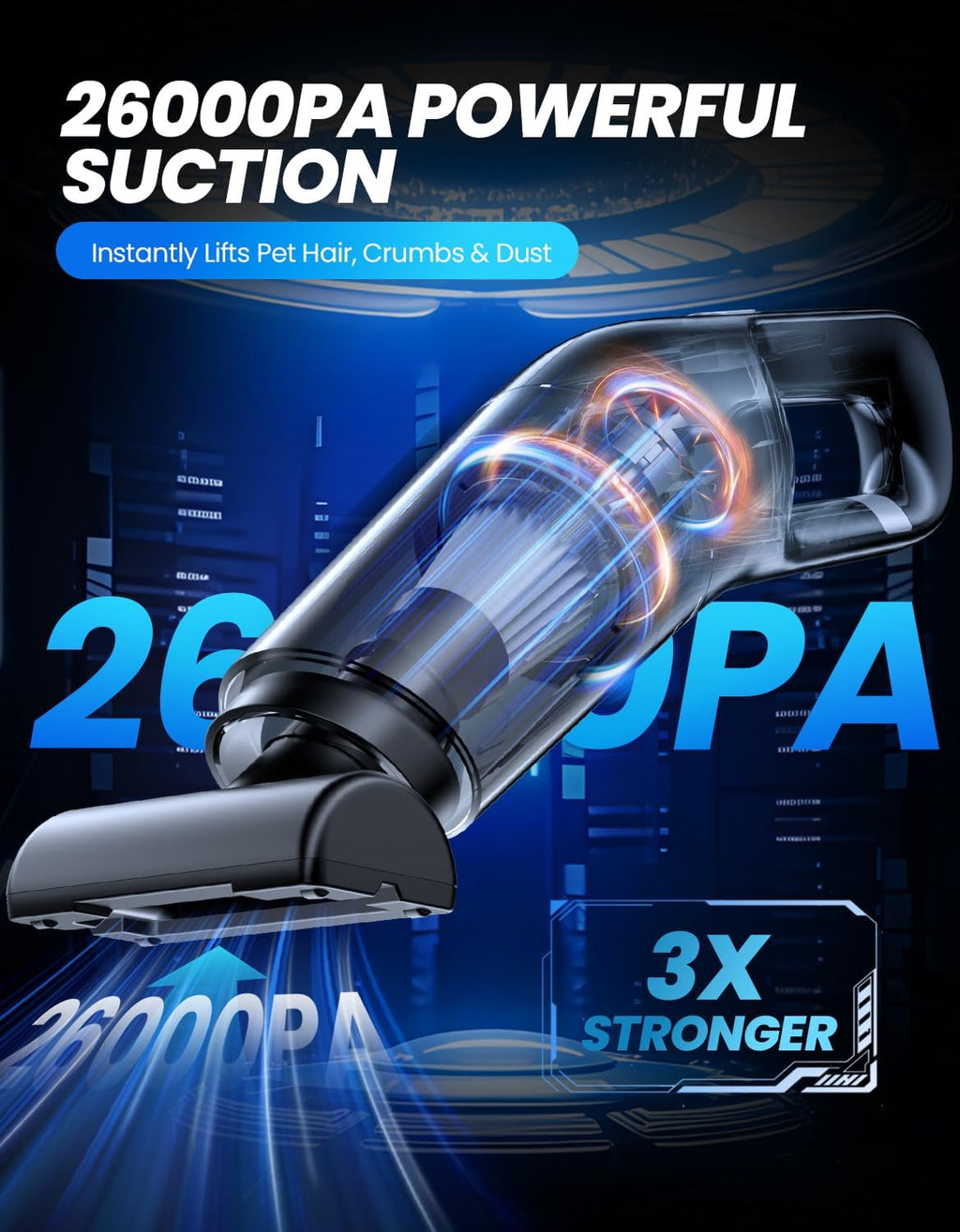 Skiennix Handheld Vacuum - Cordless 26,000 Pa Suction Power | Portable Rechargeable for Home & Car, Black