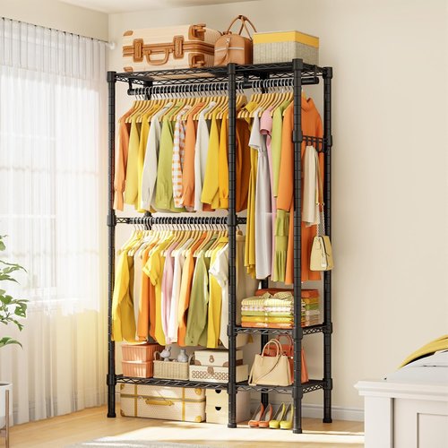 HYSEYY Heavy Duty Portable Closet - Adjustable Garment Rack with 4 Rods & Shelves | 73.6" L x 17.3" W x 76.4" H (Gray)