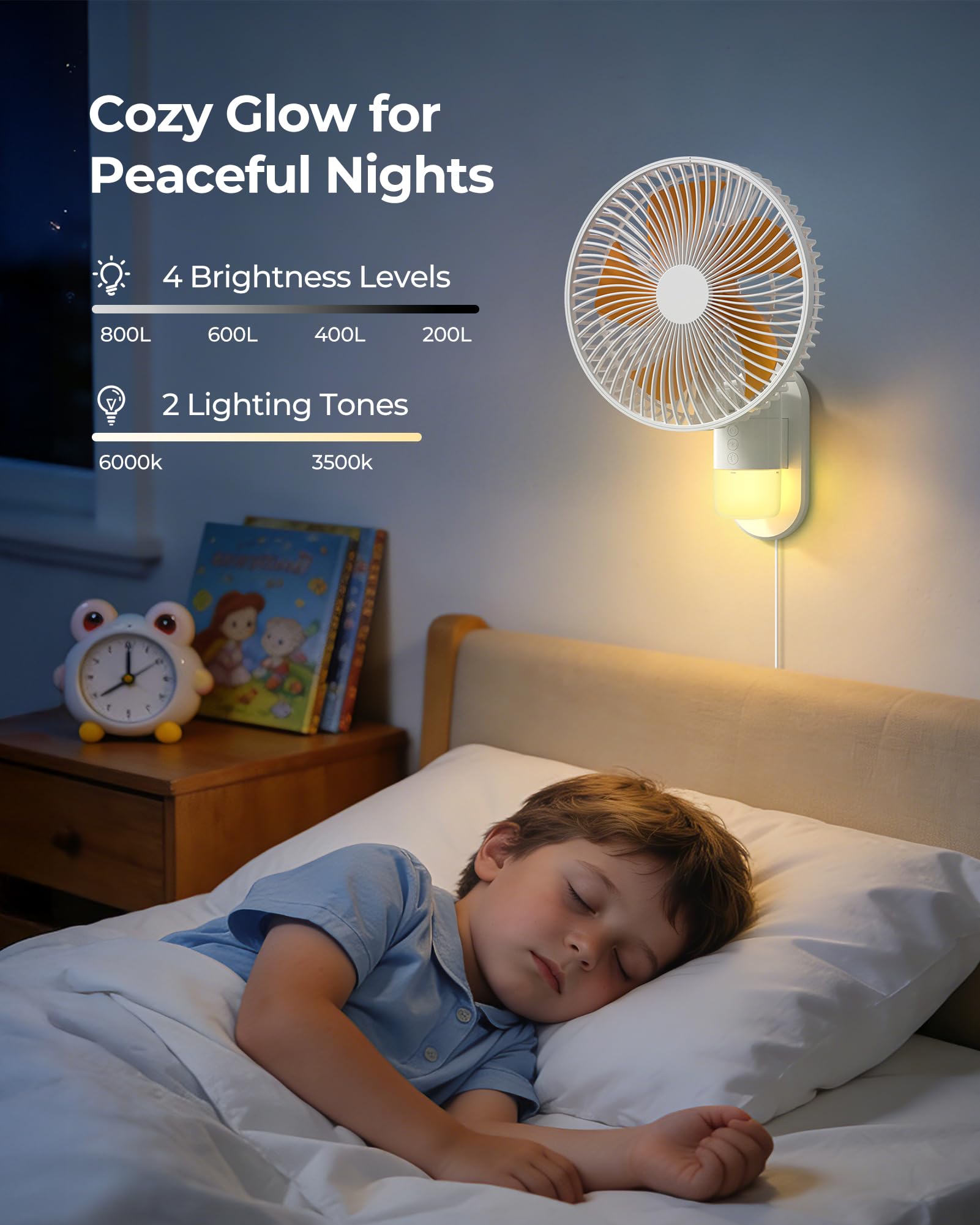 Airbition 10'' Small Wall Mount Fan with Light and Remote Control, 90°Oscillating, 4 Speeds, Timer, Included 120° Adjustable Tilt, High Velocity, 79Inch Cord, for RV Bedroom Home Office Garage