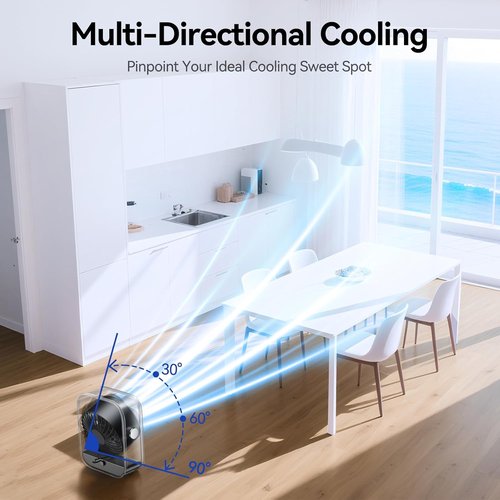 KIMMOO Rechargeable USB Desk Fan - Quiet Table Fan with Turbo Airflow & 100 Speeds | 90° Rotation, Black