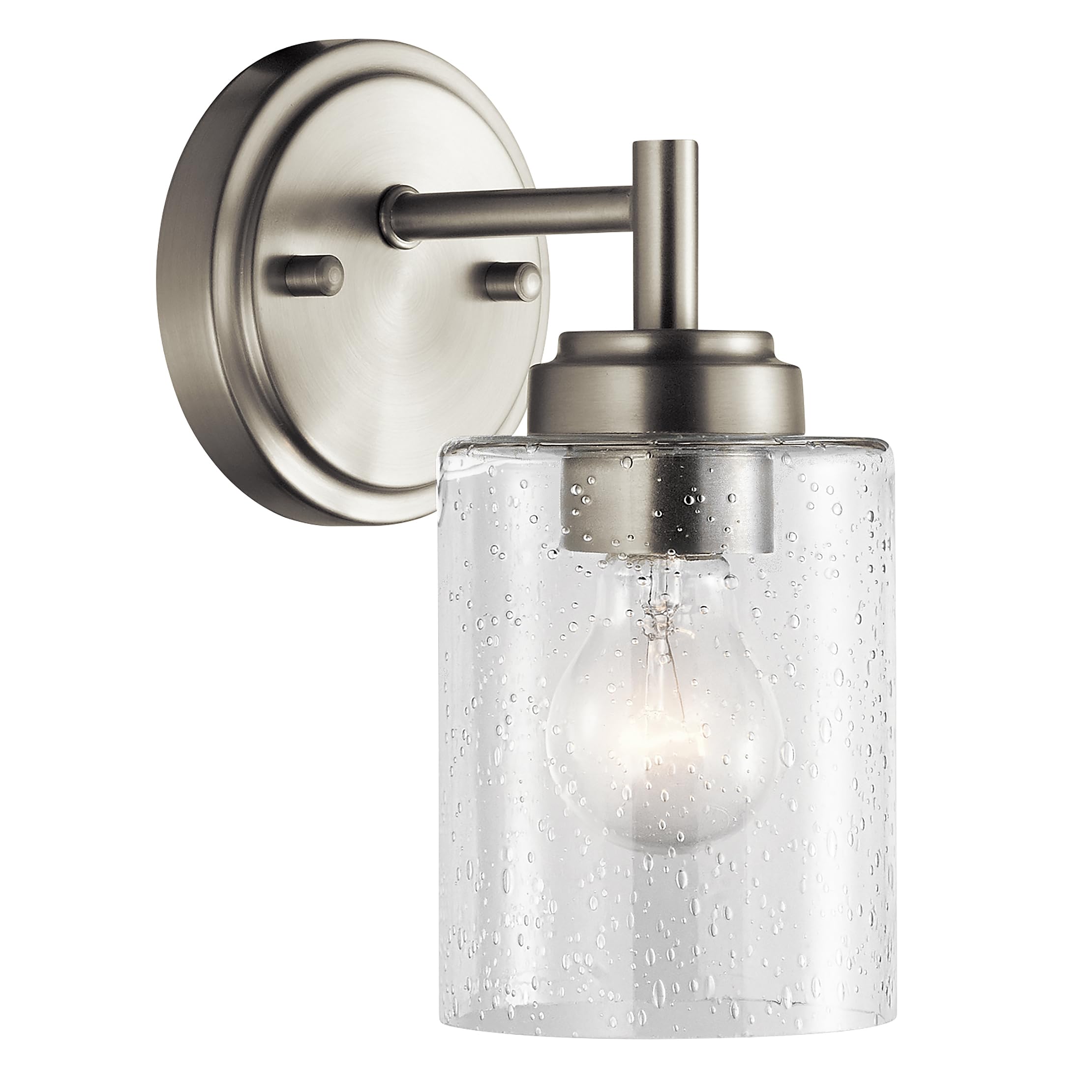 Kichler Winslow 9.25" Wall Sconce in Brushed Nickel, 1-Light Modern Wall Mount Fixture with Clear Seeded Glass , 45910NI