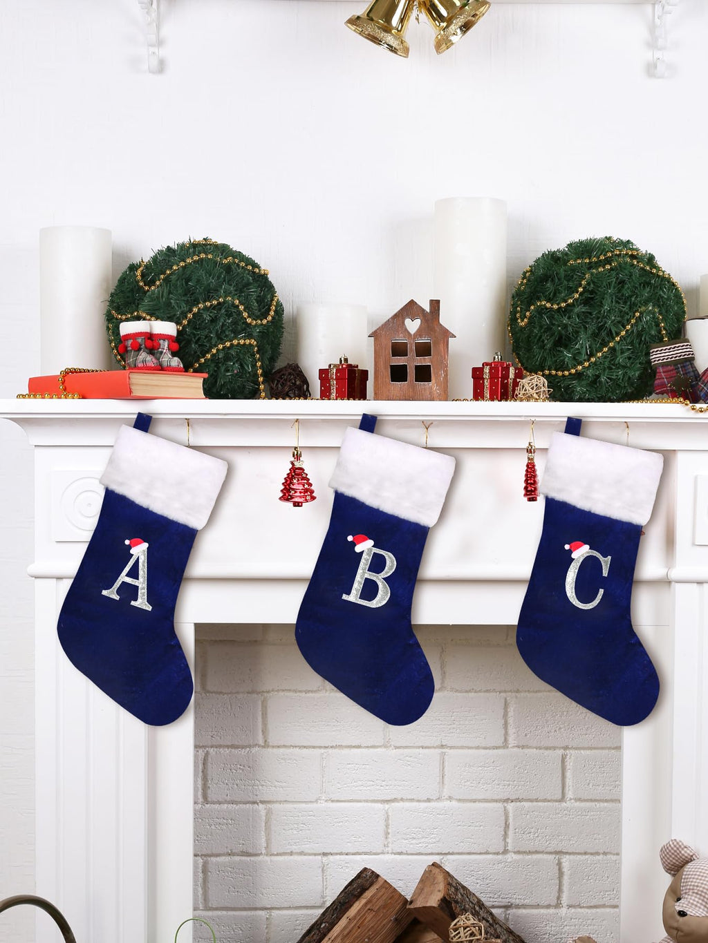 Wlflash 20 Inches Super Soft Plush Monogram Christmas Stockings Xmas Rustic Personalized Stocking Embroidered Letter Decoration for Decor