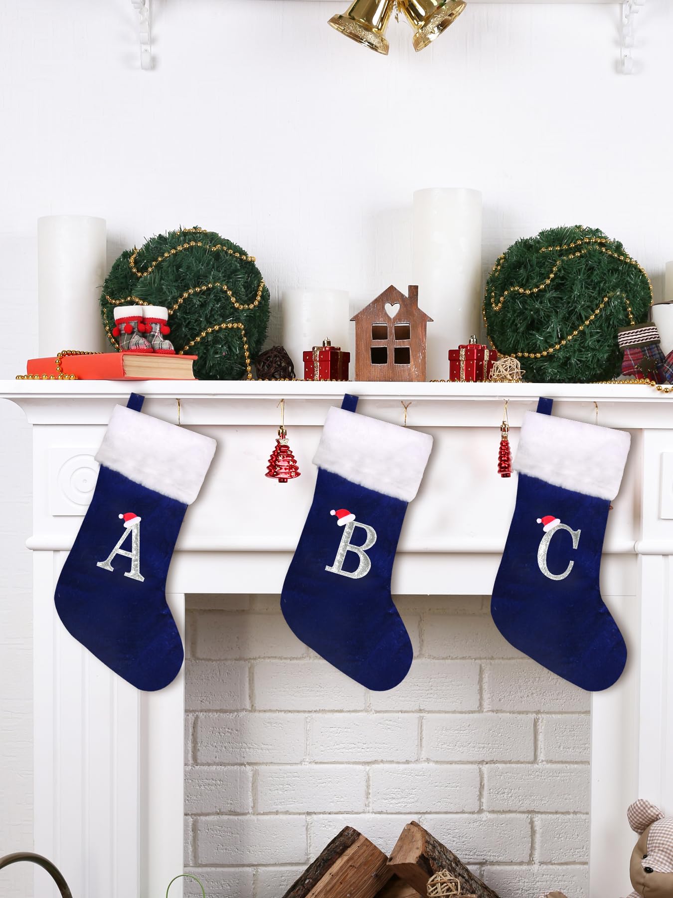 Wlflash 20 Inches Super Soft Plush Monogram Christmas Stockings Xmas Rustic Personalized Stocking Embroidered Letter Decoration for Decor