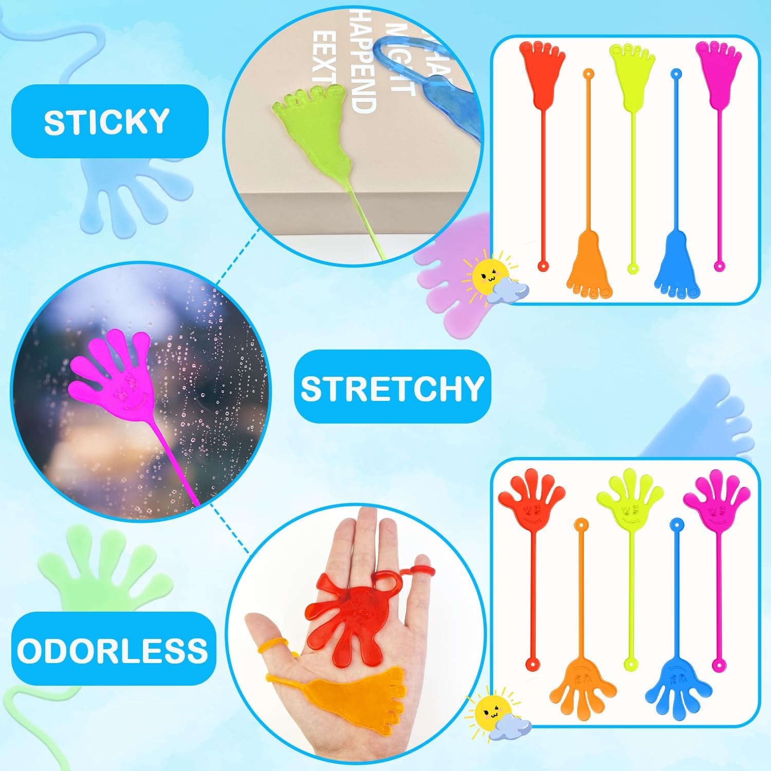 Skiennix Party Favors | 30 PCS Goodie Bag Stuffers - Large Sticky Hands & Feet for Kids' Birthdays