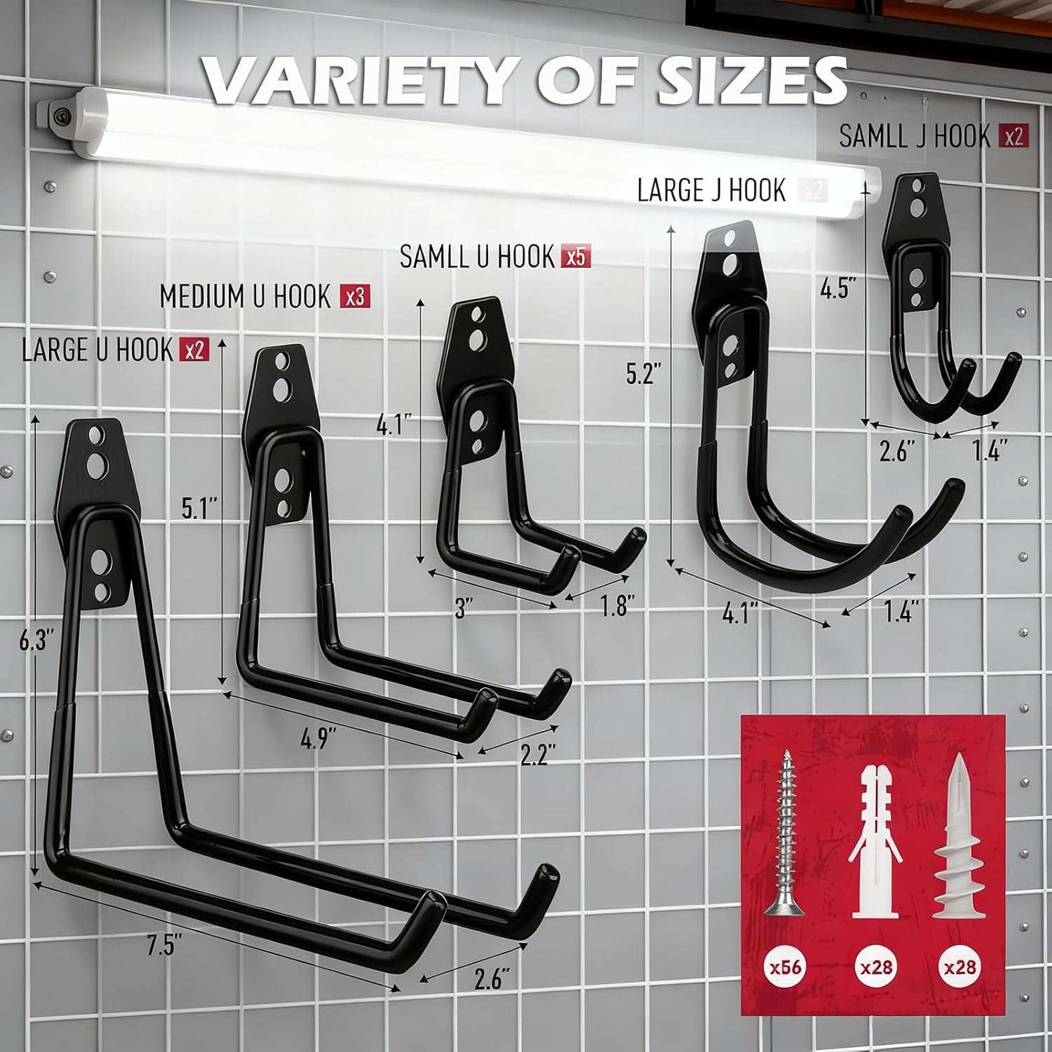 Skiennix Heavy Duty Garage Storage Hooks - Solid Steel Wall Mount Set with Anti-Slip Coating | 20 Pack for Ladders, Bikes & Tools