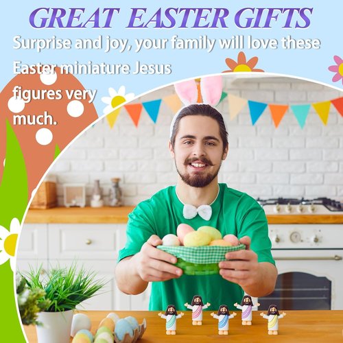Little Jesus Figurines - 50 Bulk Mini Jesus Statues with Prayer Cards & Bags for Easter Party Favors