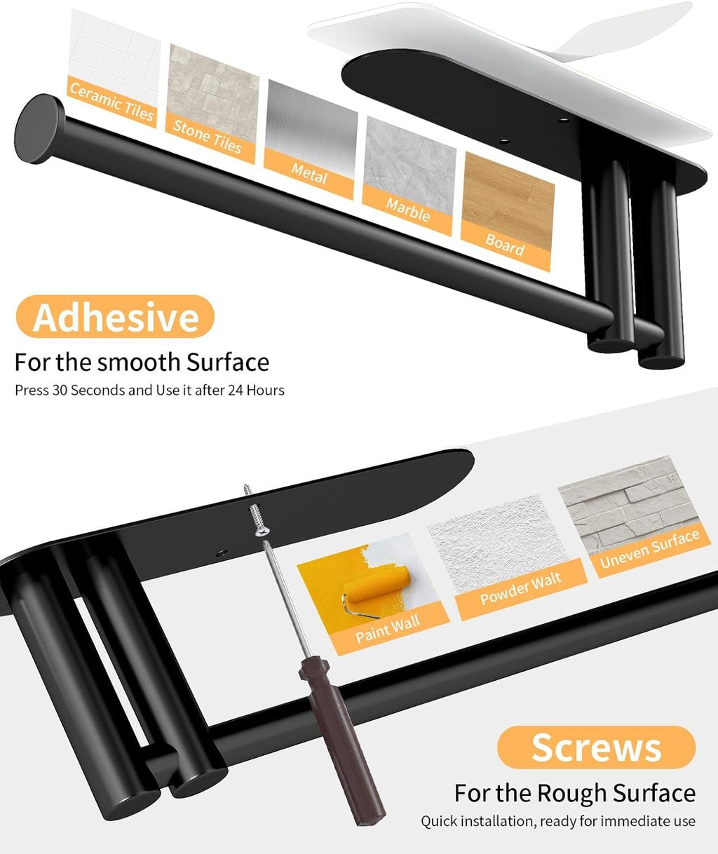 Under Cabinet Paper Towel Holder - Skiennix Heavy Duty Double Pole Design | Stainless Steel, Black