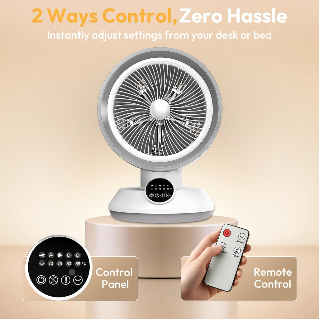 Rellytech 2-in-1 Heater Fan Combo, Portable Cooling Desk Fan with 60° Oscillation for Indoor Use, 1500W Portable Space Heater for Bedroom Office, Tip-Over Protection,Valentine’s Day Gift
