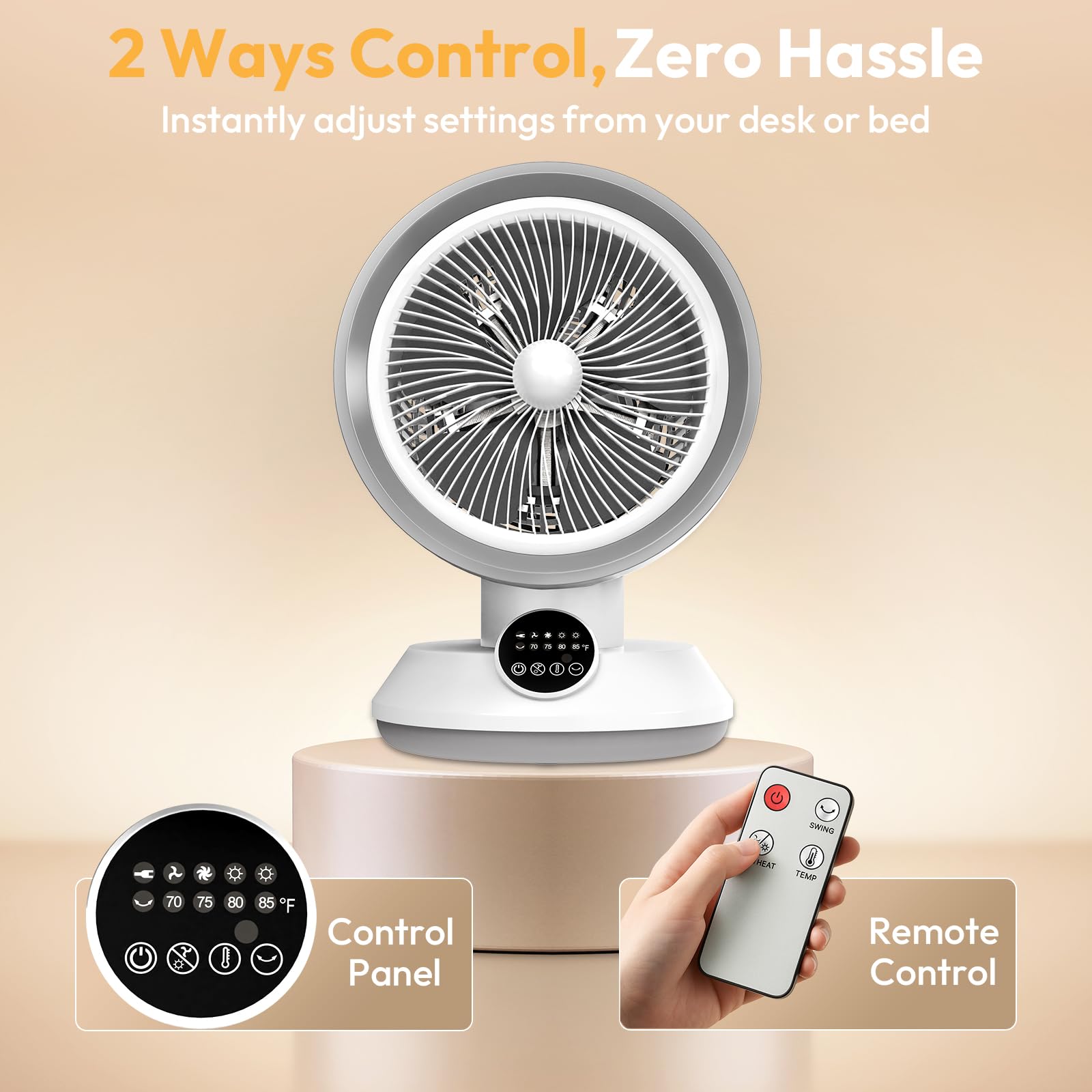 Rellytech 2-in-1 Heater Fan Combo, Portable Cooling Desk Fan with 60° Oscillation for Indoor Use, 1500W Portable Space Heater for Bedroom Office, Tip-Over Protection,Valentine’s Day Gift
